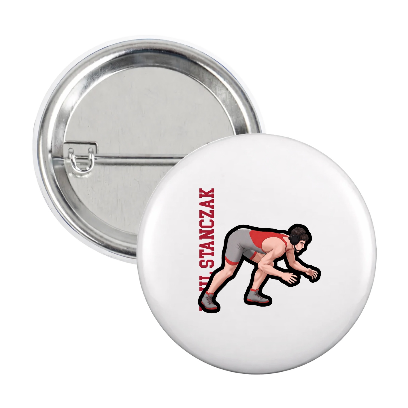 Game Day Button — Name Vertical in White