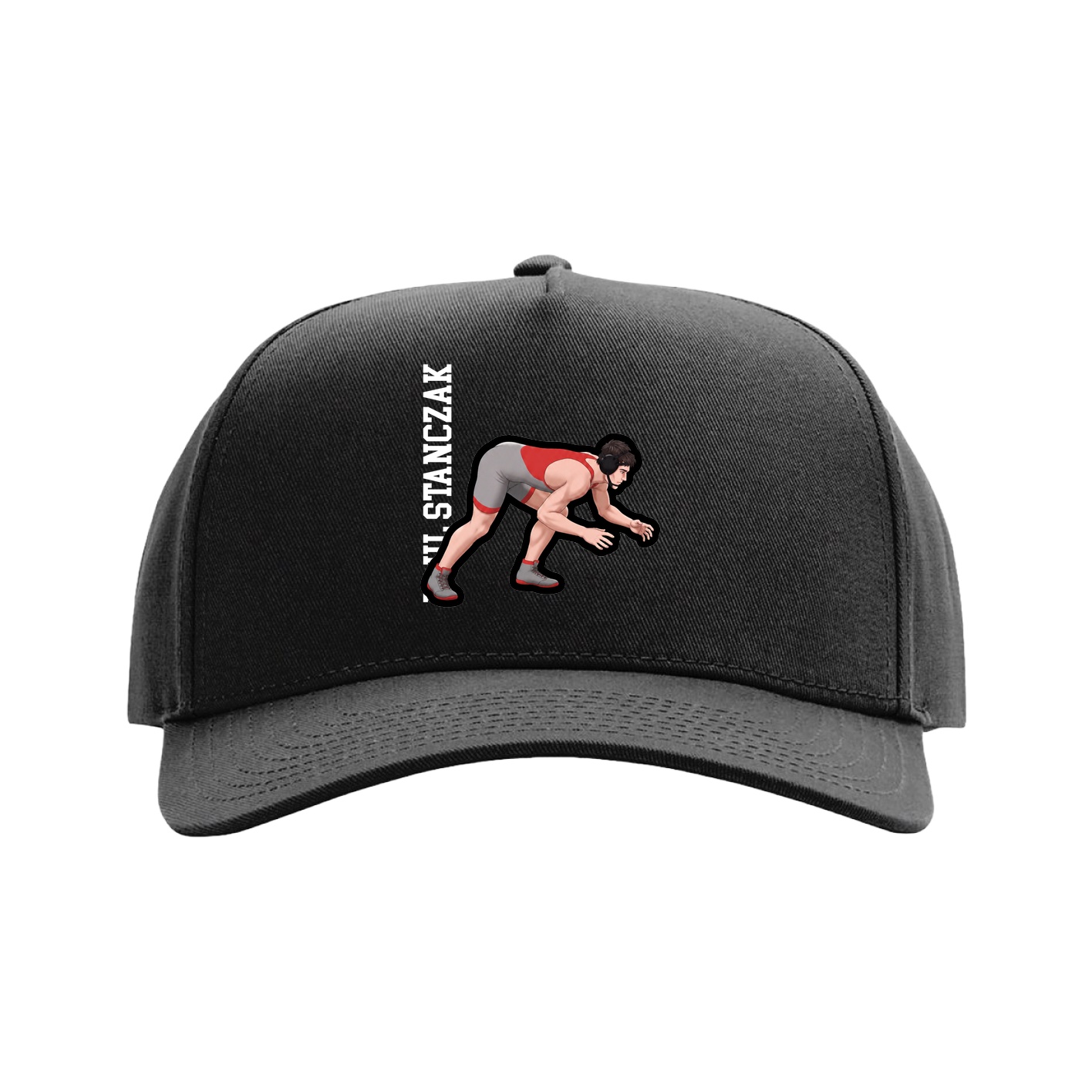 Full Fabric Five-Panel Champ Cap — Name Vertical in Black