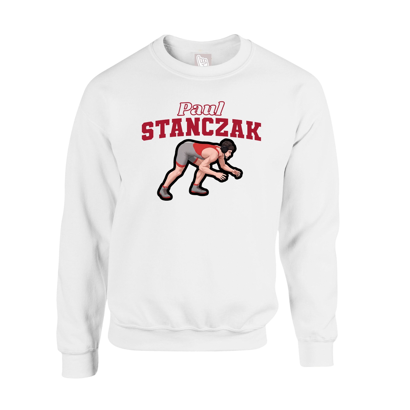 Fleece Crew — Name Arch in White