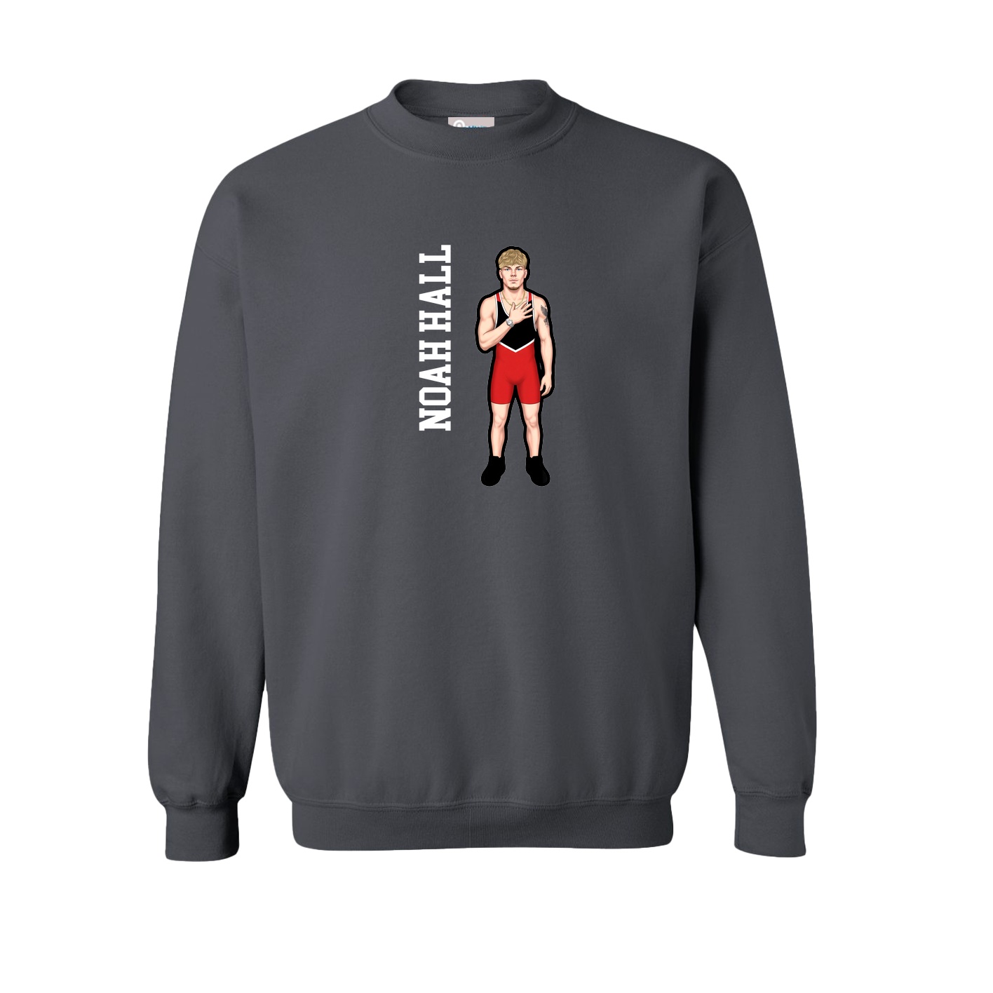 Fleece Crew — Name Vertical in Grey