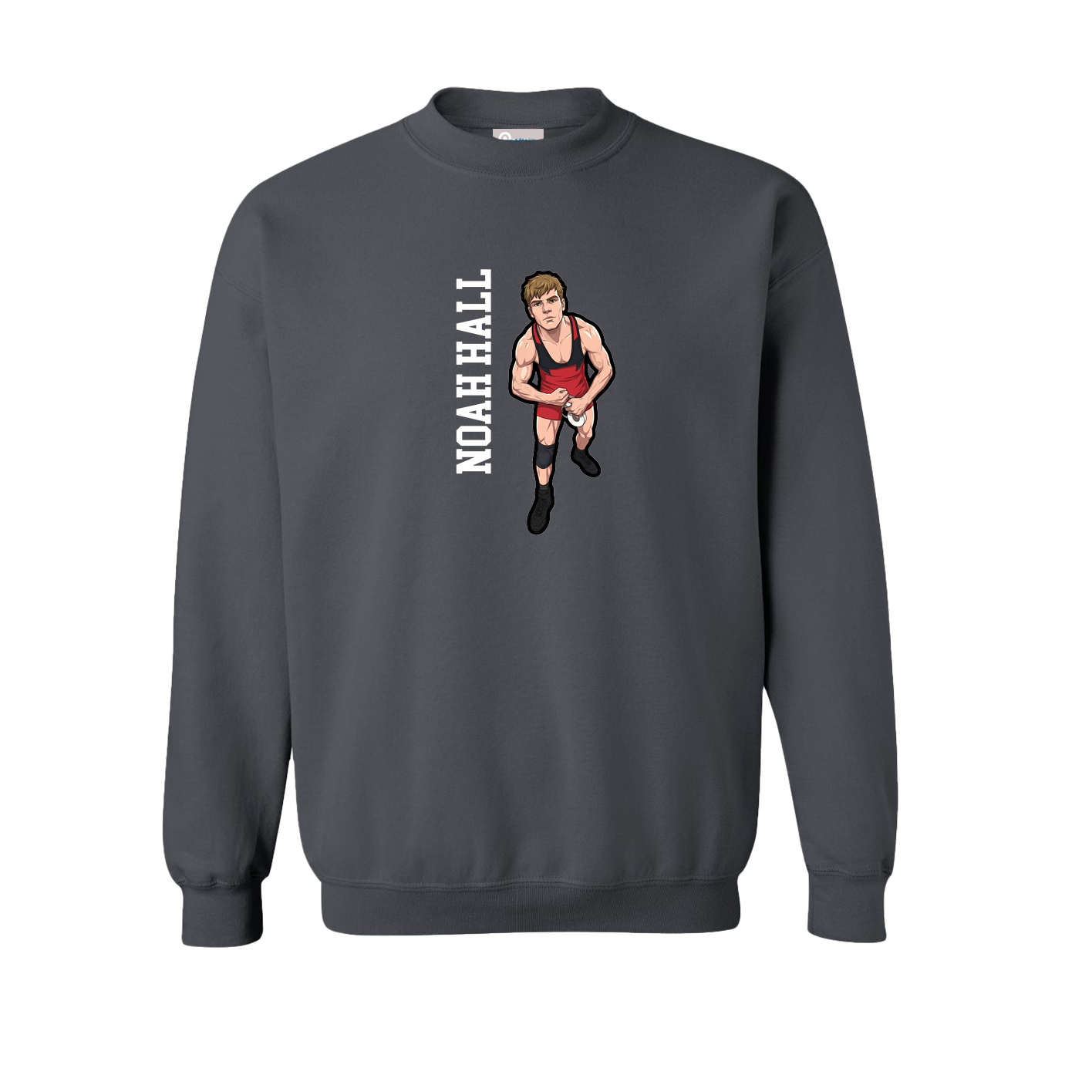 Fleece Crew — Name Vertical in Grey