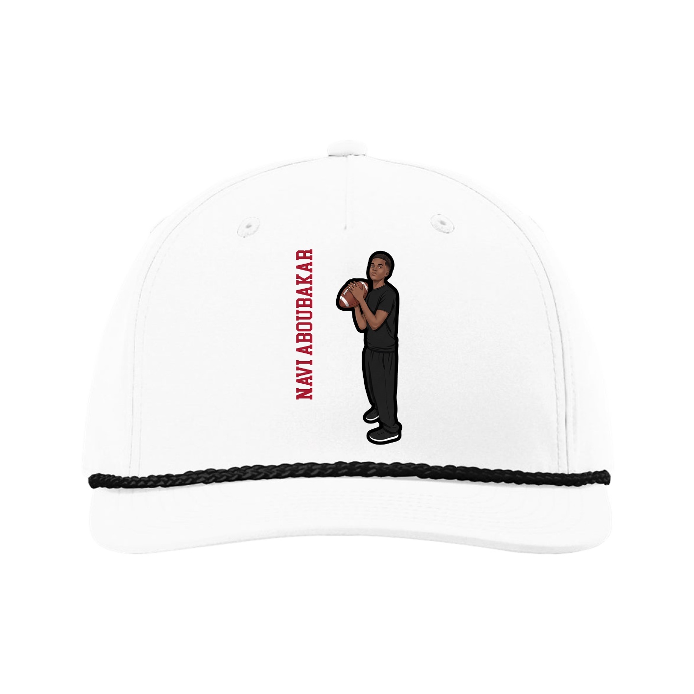 Five-Panel Classic Rope Cap — Name Vertical in White