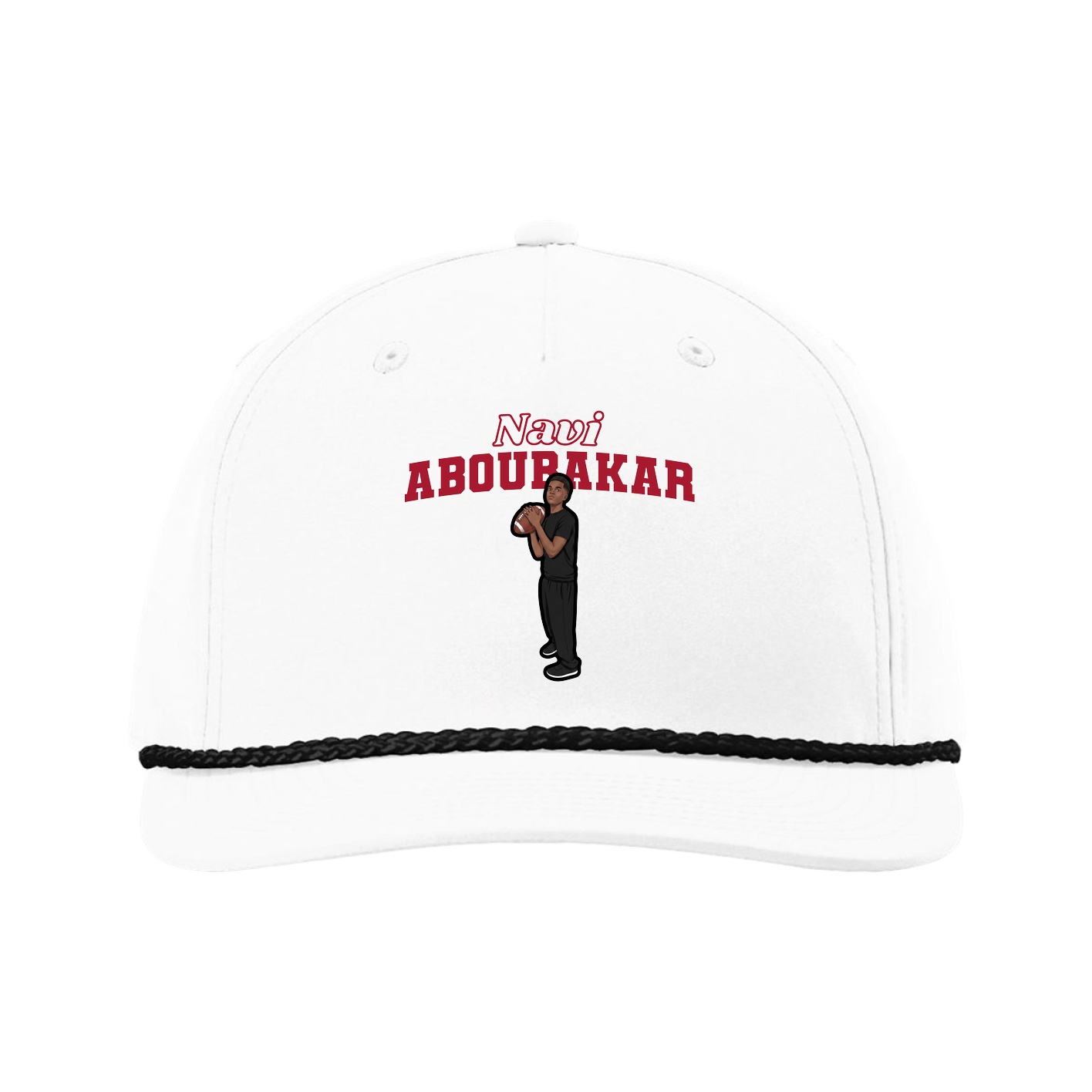 Five-Panel Classic Rope Cap — Name Arch in White