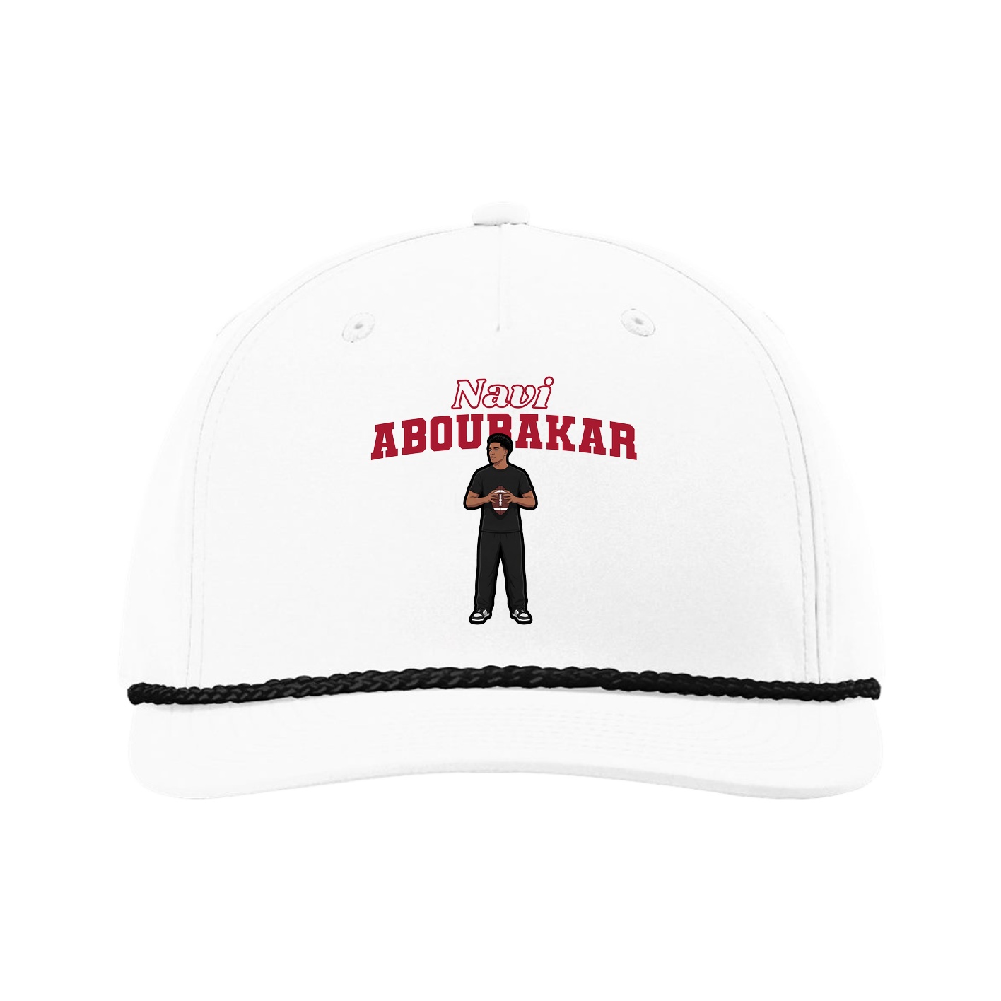 Five-Panel Classic Rope Cap — Name Arch in White