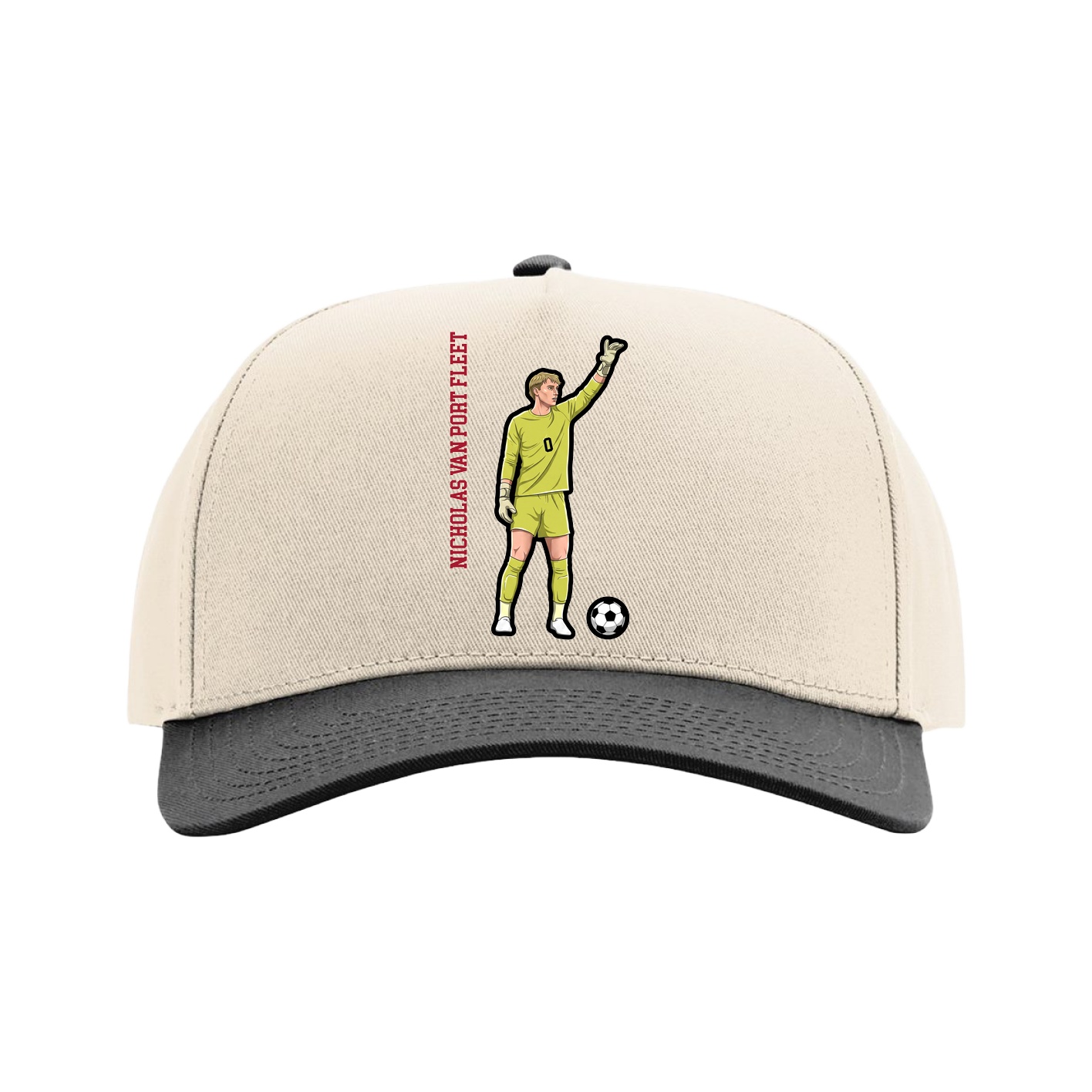 Full Fabric Five-Panel Champ Cap — Name Vertical in Cream/Black