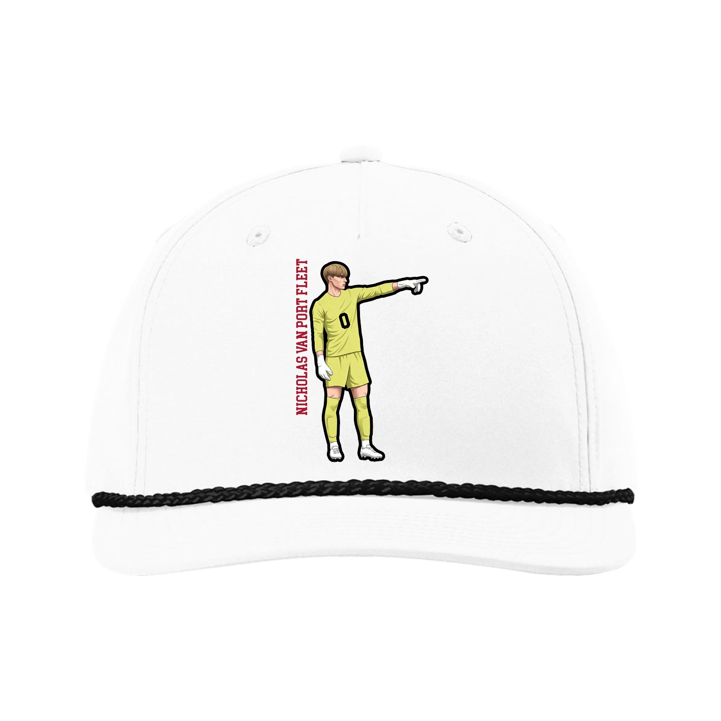 Five-Panel Classic Rope Cap — Name Vertical in White