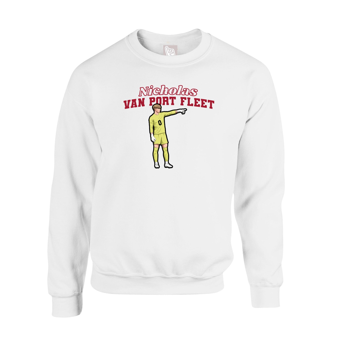 Fleece Crew — Name Arch in White