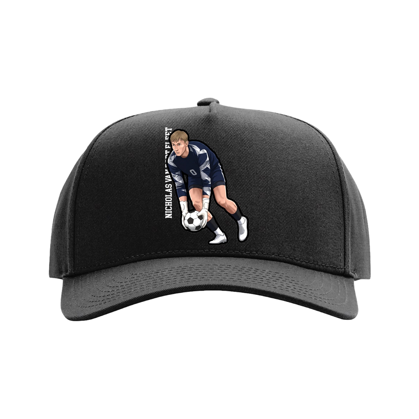 Full Fabric Five-Panel Champ Cap — Name Vertical in Black