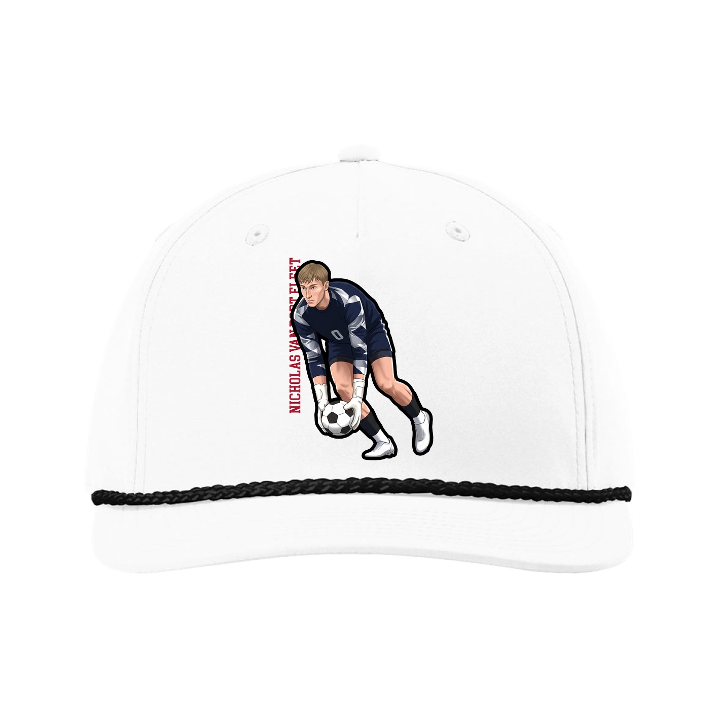 Five-Panel Classic Rope Cap — Name Vertical in White