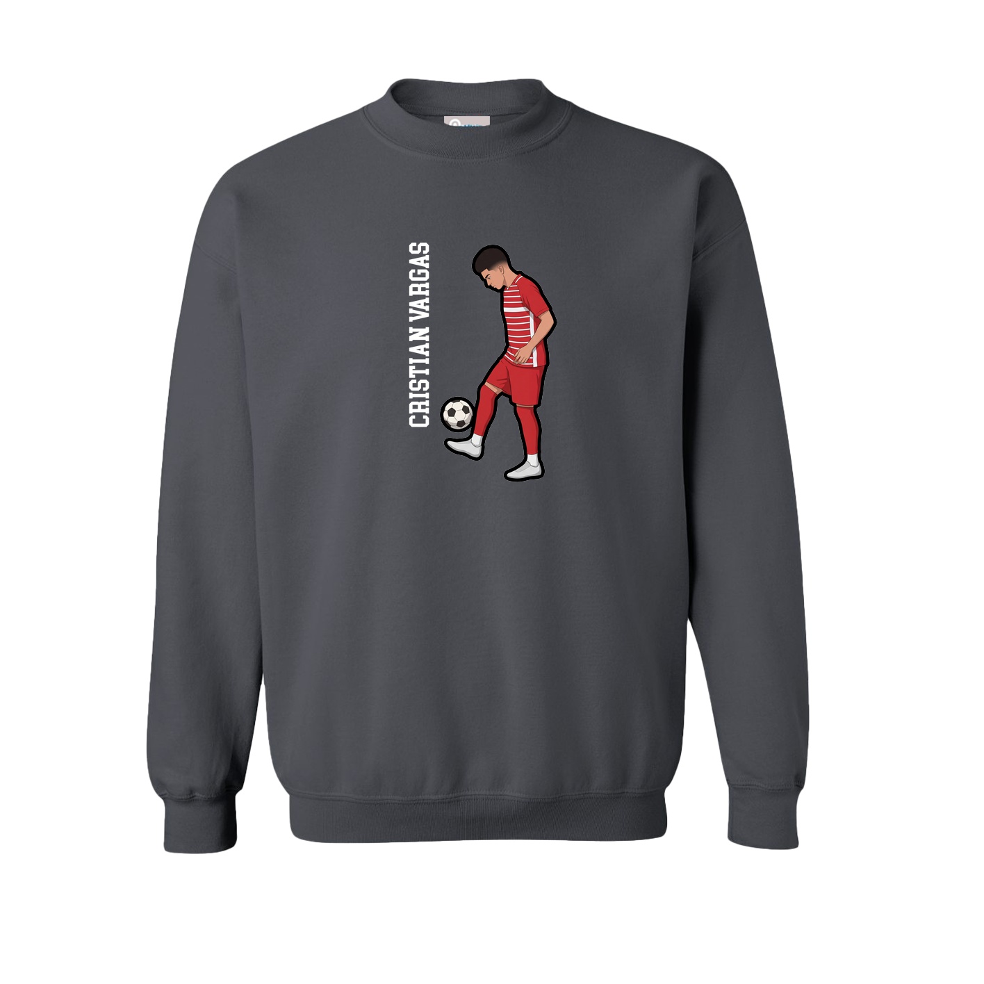 Fleece Crew — Name Vertical in Grey