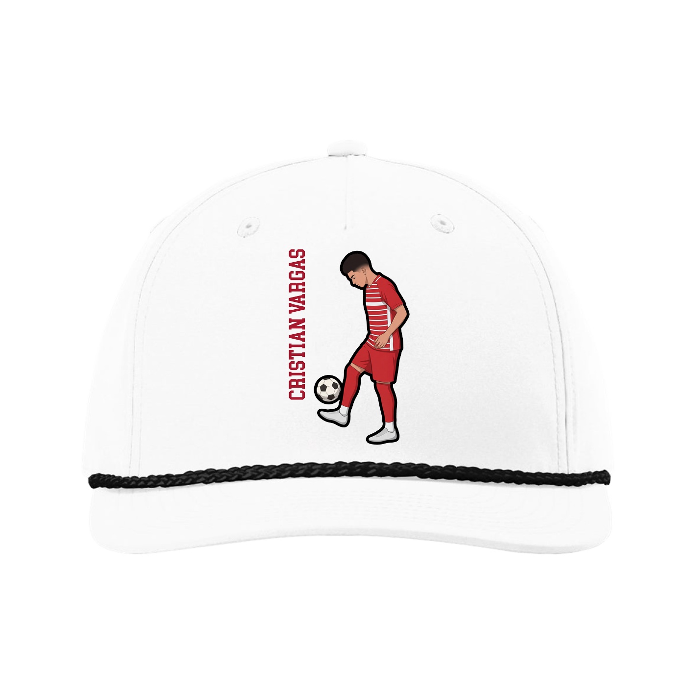 Five-Panel Classic Rope Cap — Name Vertical in White