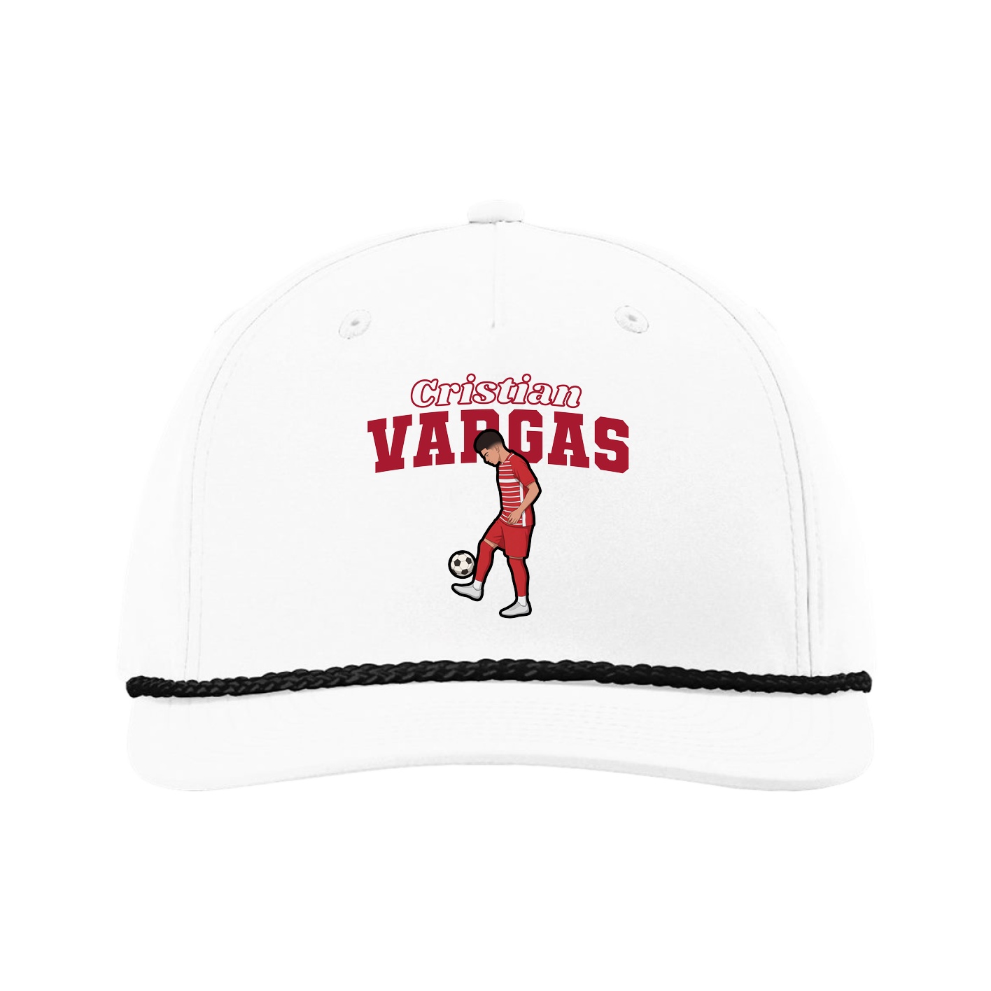 Five-Panel Classic Rope Cap — Name Arch in White
