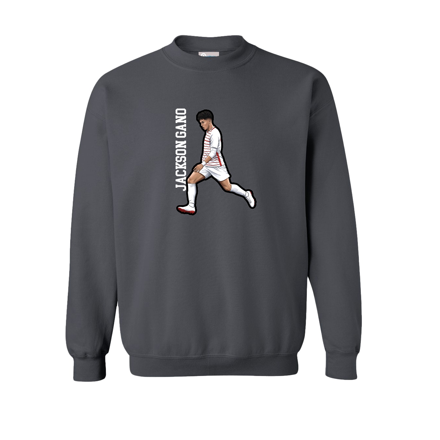 Fleece Crew — Name Vertical in Grey