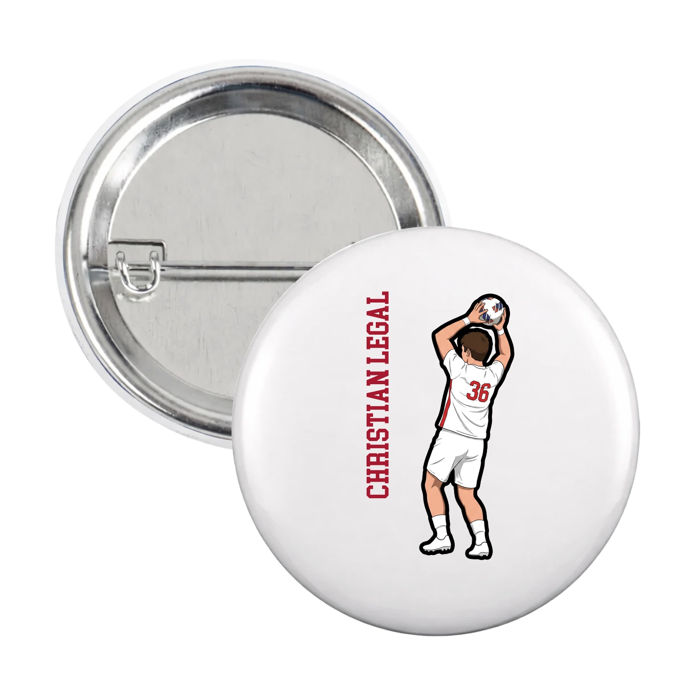 Game Day Button — Name Vertical in White