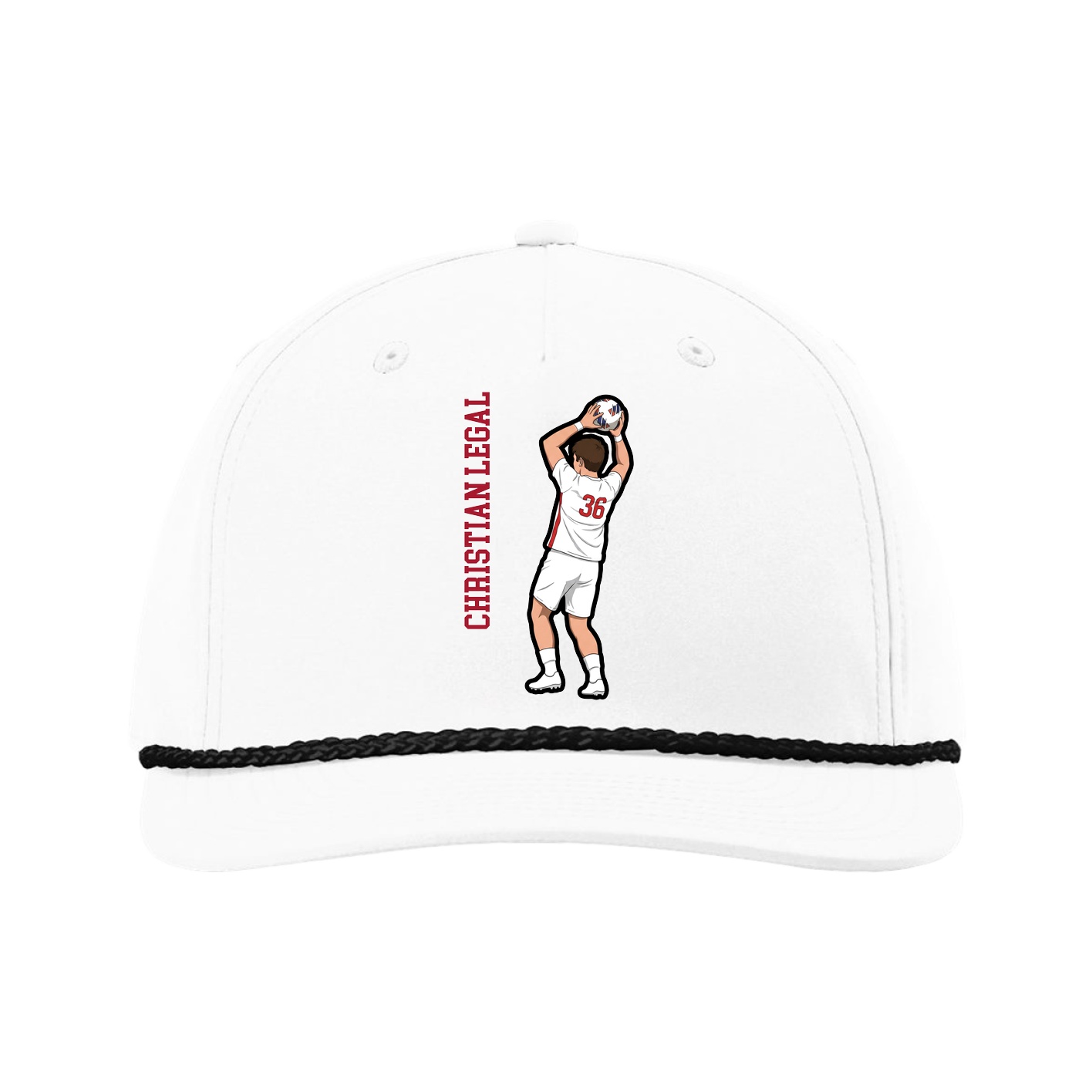 Five-Panel Classic Rope Cap — Name Vertical in White