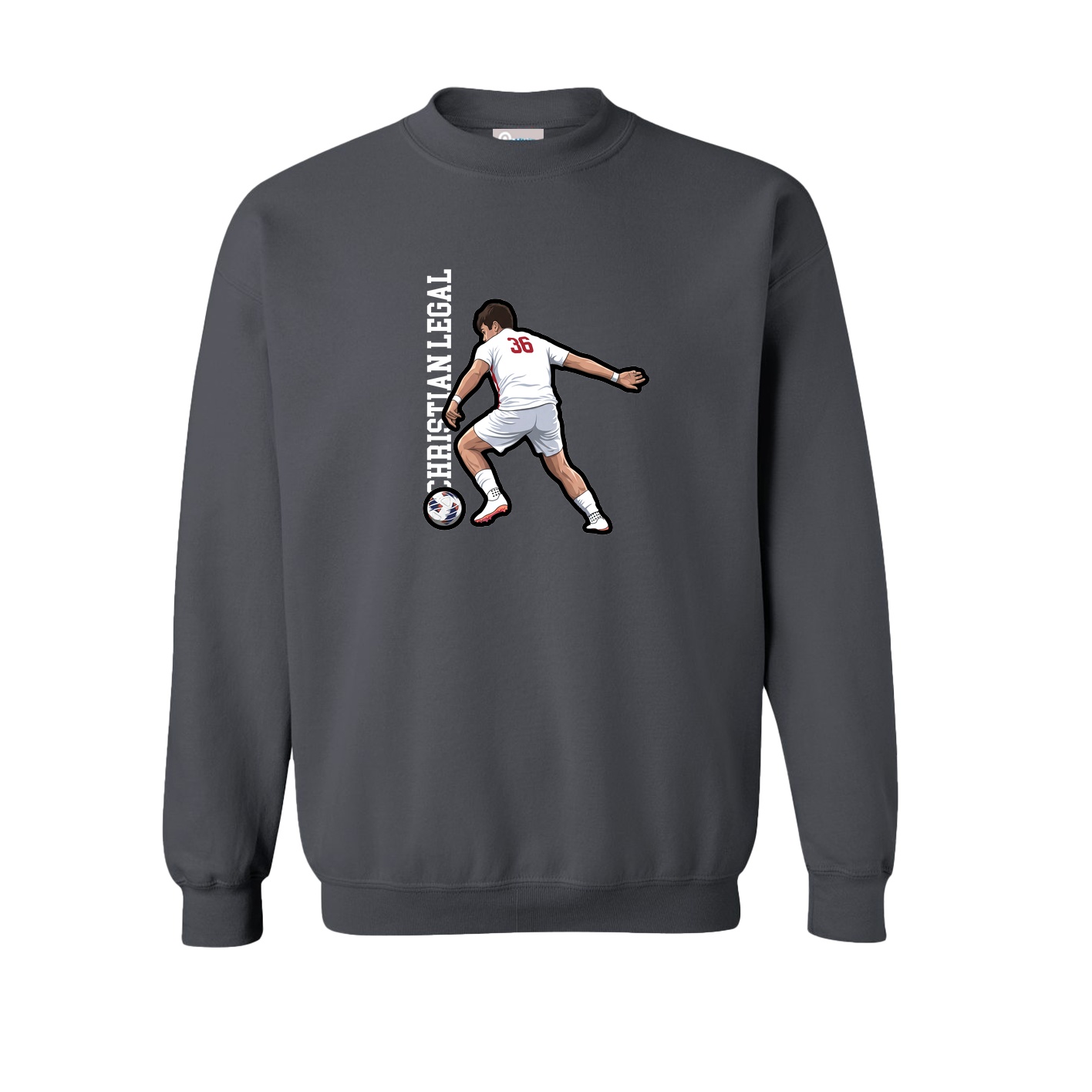 Fleece Crew — Name Vertical in Grey