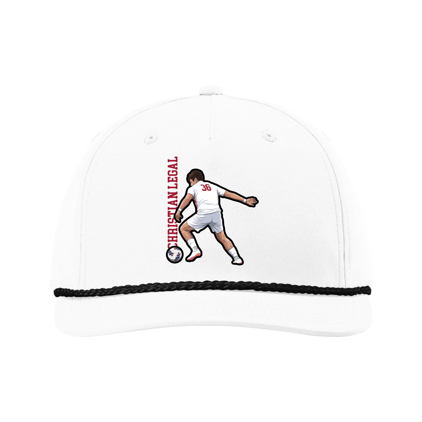 Five-Panel Classic Rope Cap — Name Vertical in White