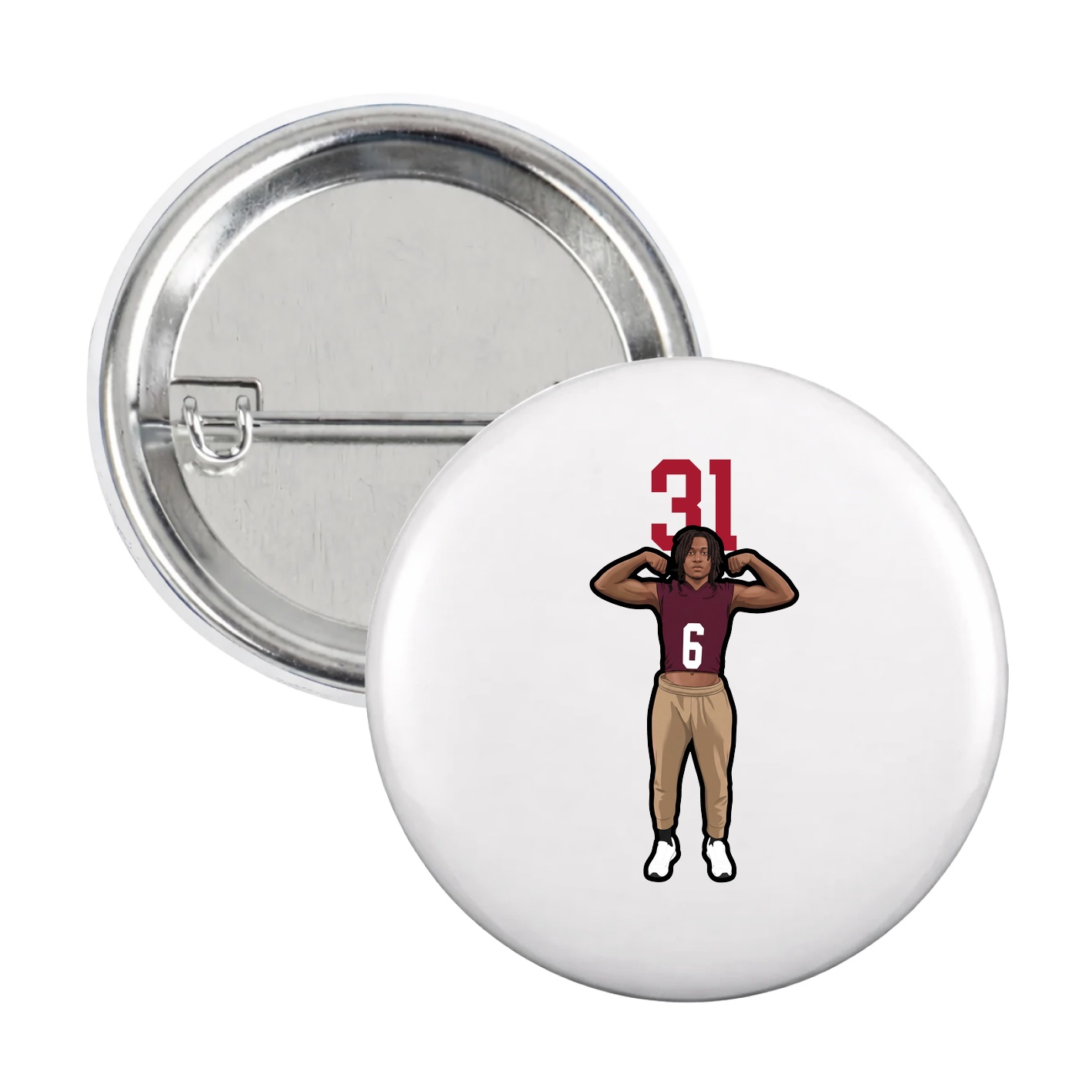Game Day Button — Number Top in White