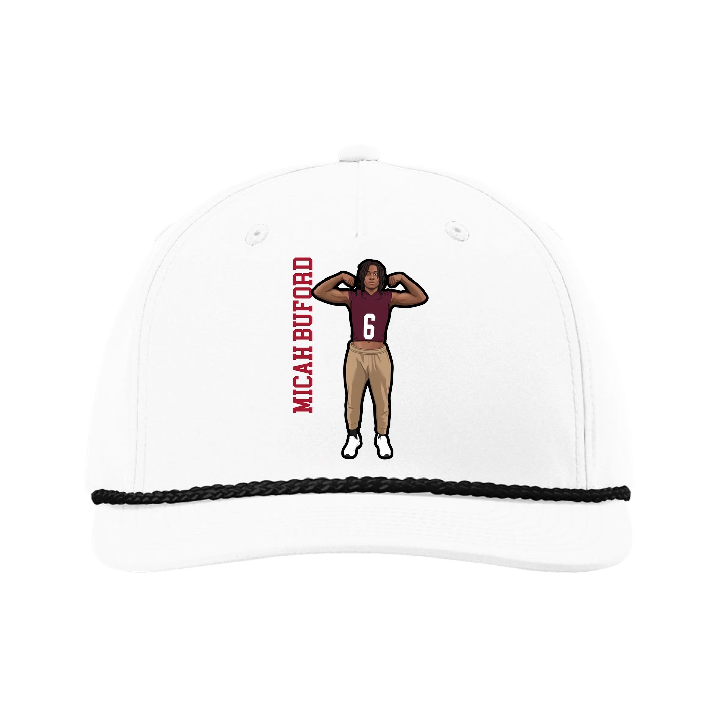Five-Panel Classic Rope Cap — Name Vertical in White