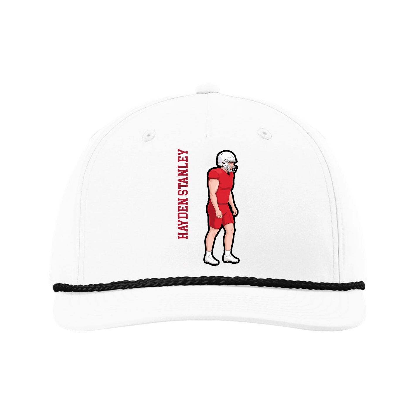 Five-Panel Classic Rope Cap — Name Vertical in White