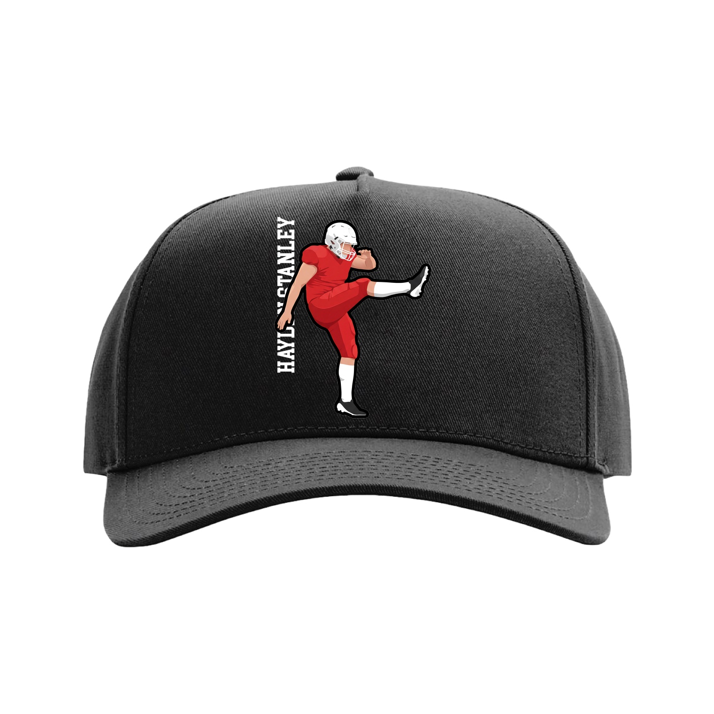 Full Fabric Five-Panel Champ Cap — Name Vertical in Black