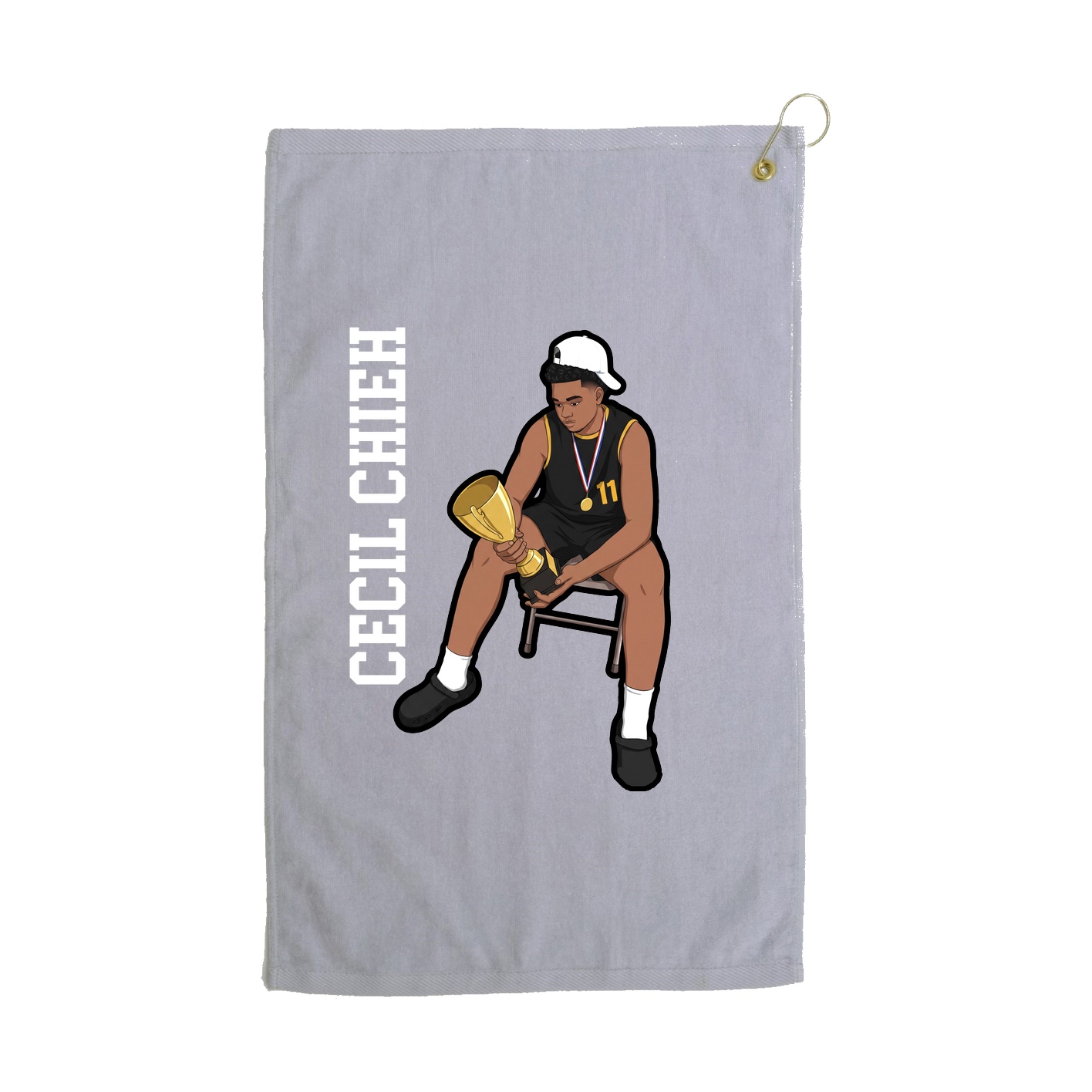 Golf Towel — Name Vertical in Grey
