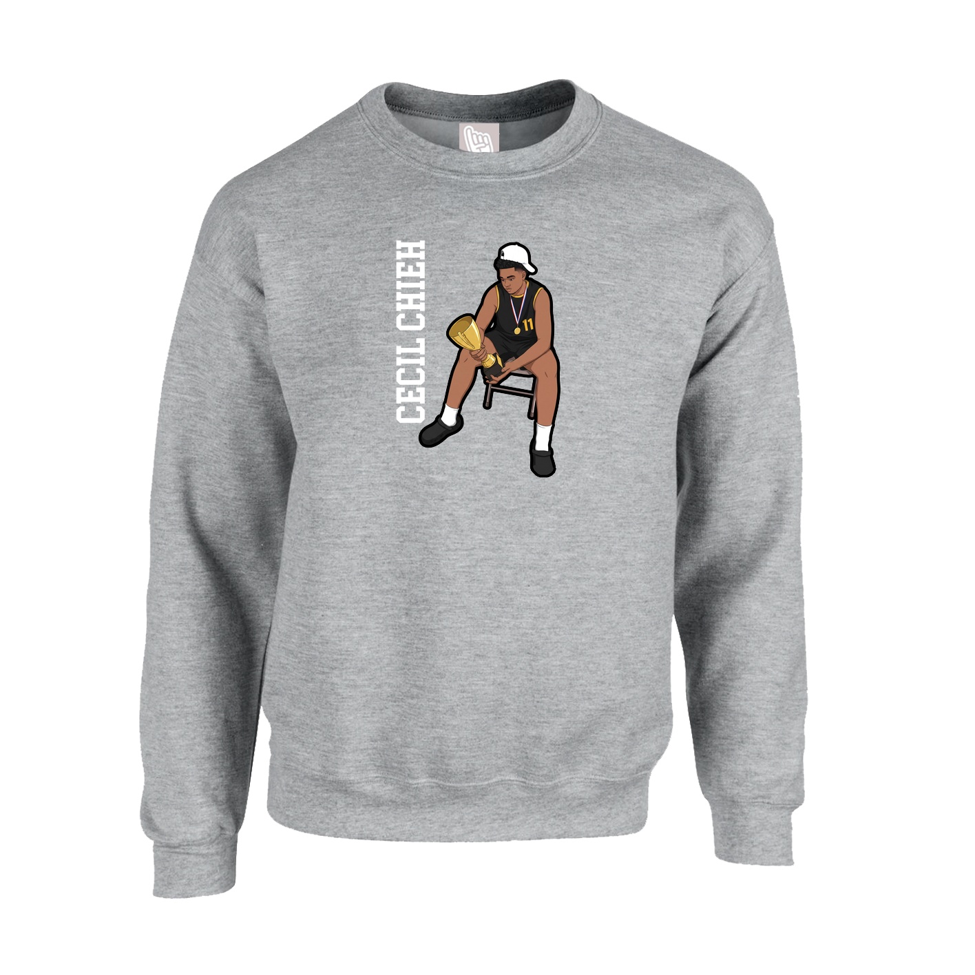 Fleece Crew — Name Vertical in Grey