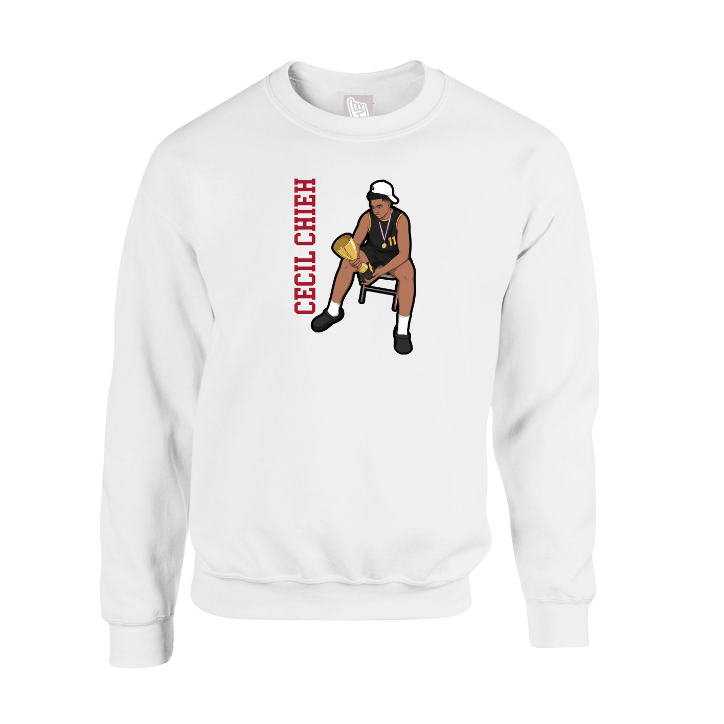 Fleece Crew — Name Vertical in White