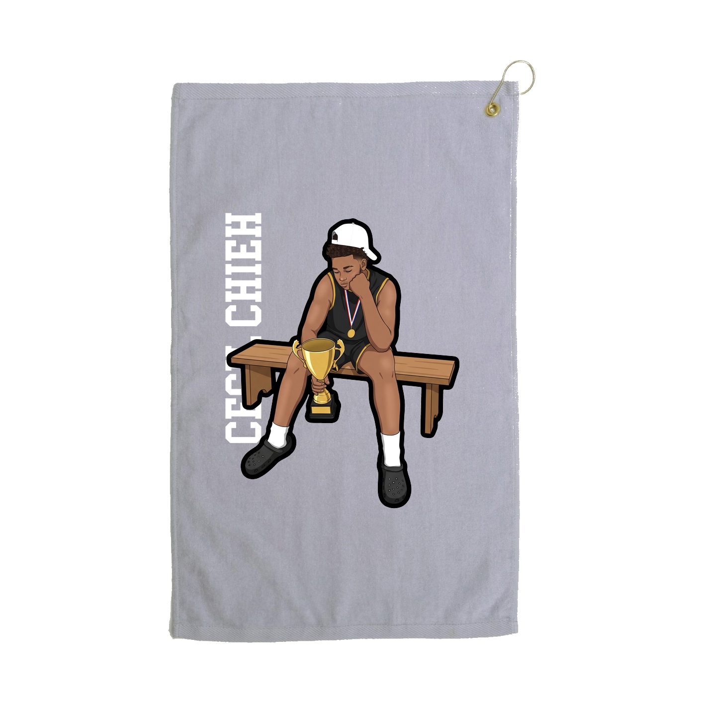 Golf Towel — Name Vertical in Grey