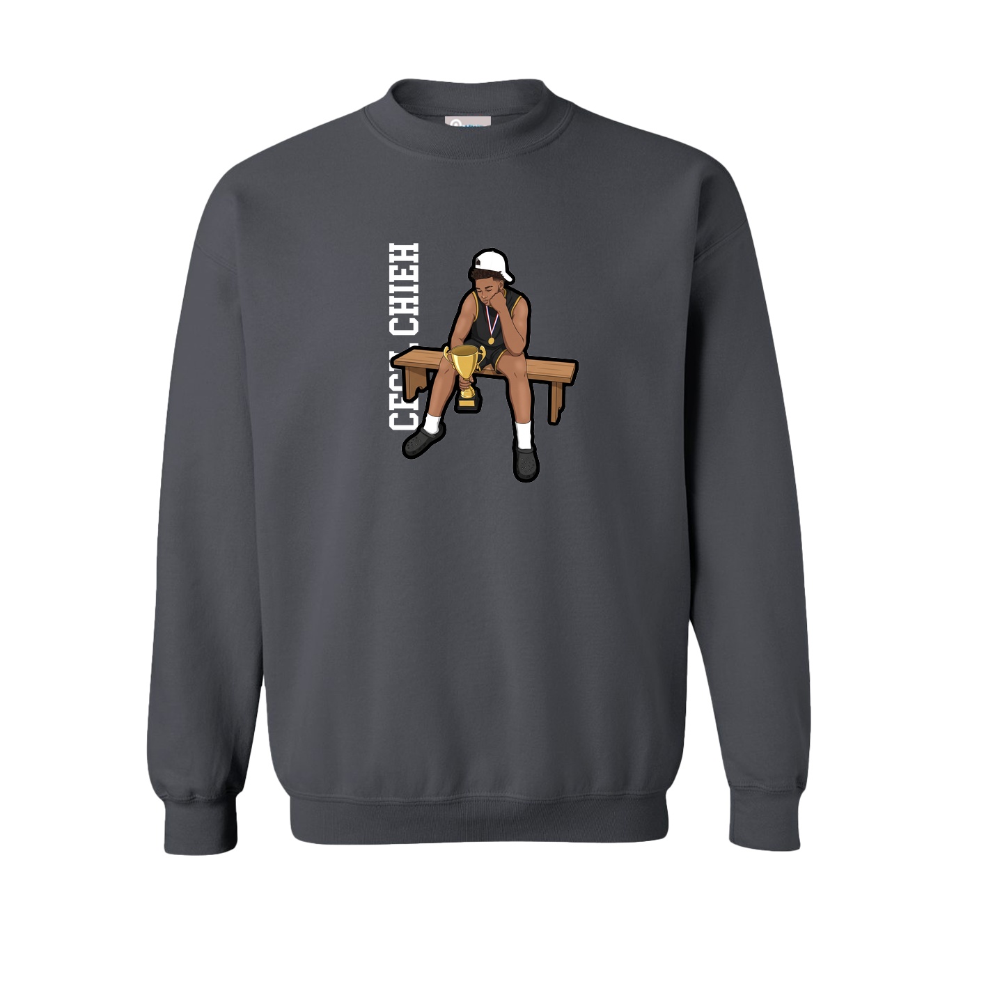 Fleece Crew — Name Vertical in Grey