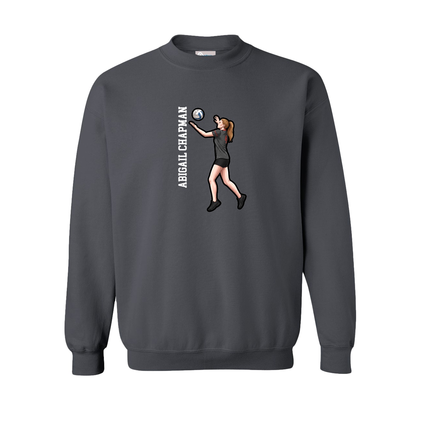 Fleece Crew — Name Vertical in Grey