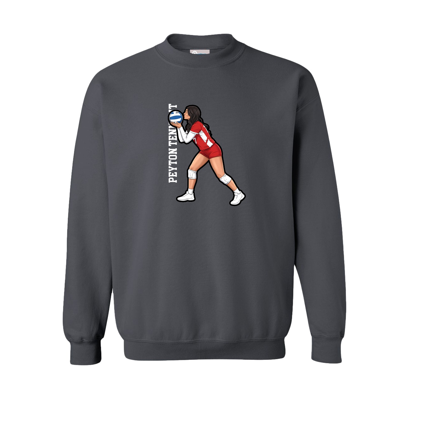 Fleece Crew — Name Vertical in Grey