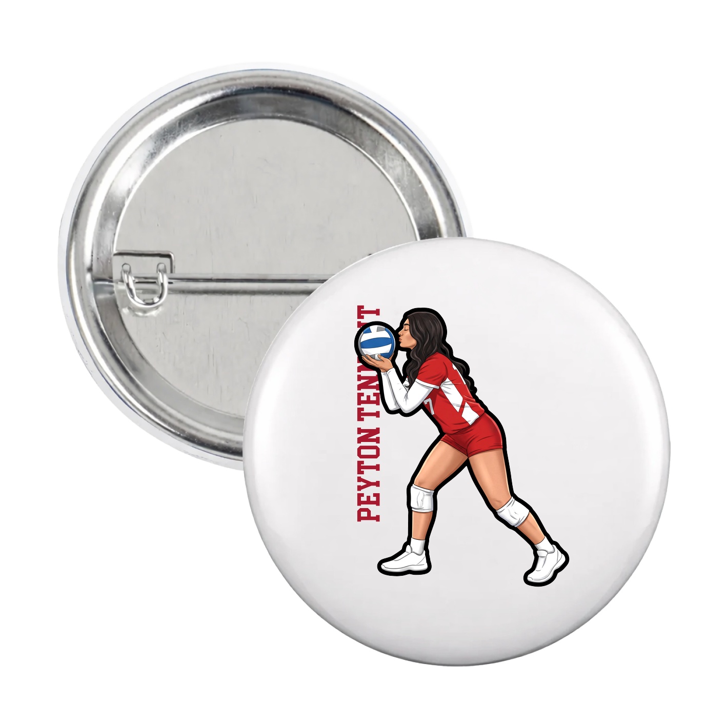 Game Day Button — Name Vertical in White