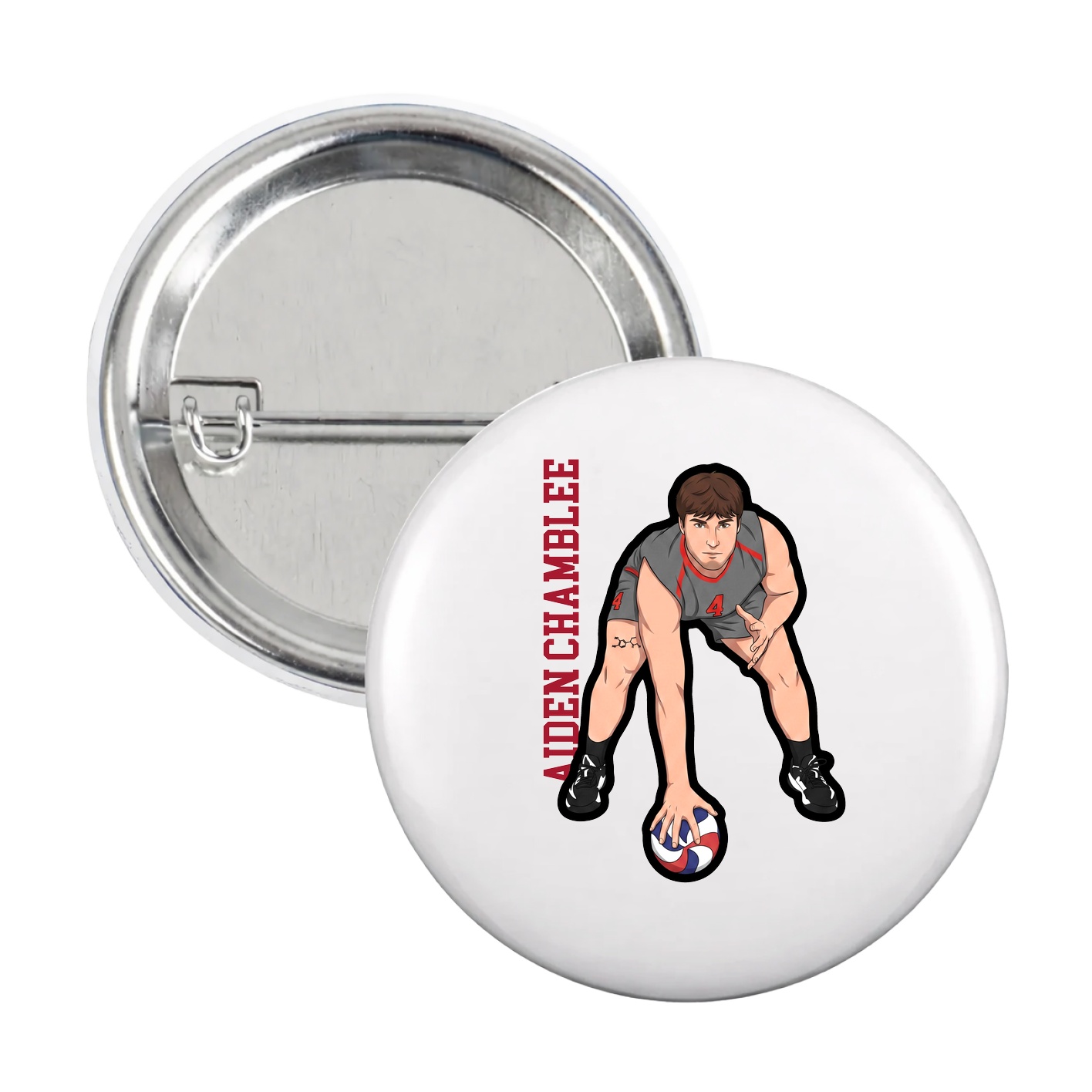 Game Day Button — Name Vertical in White