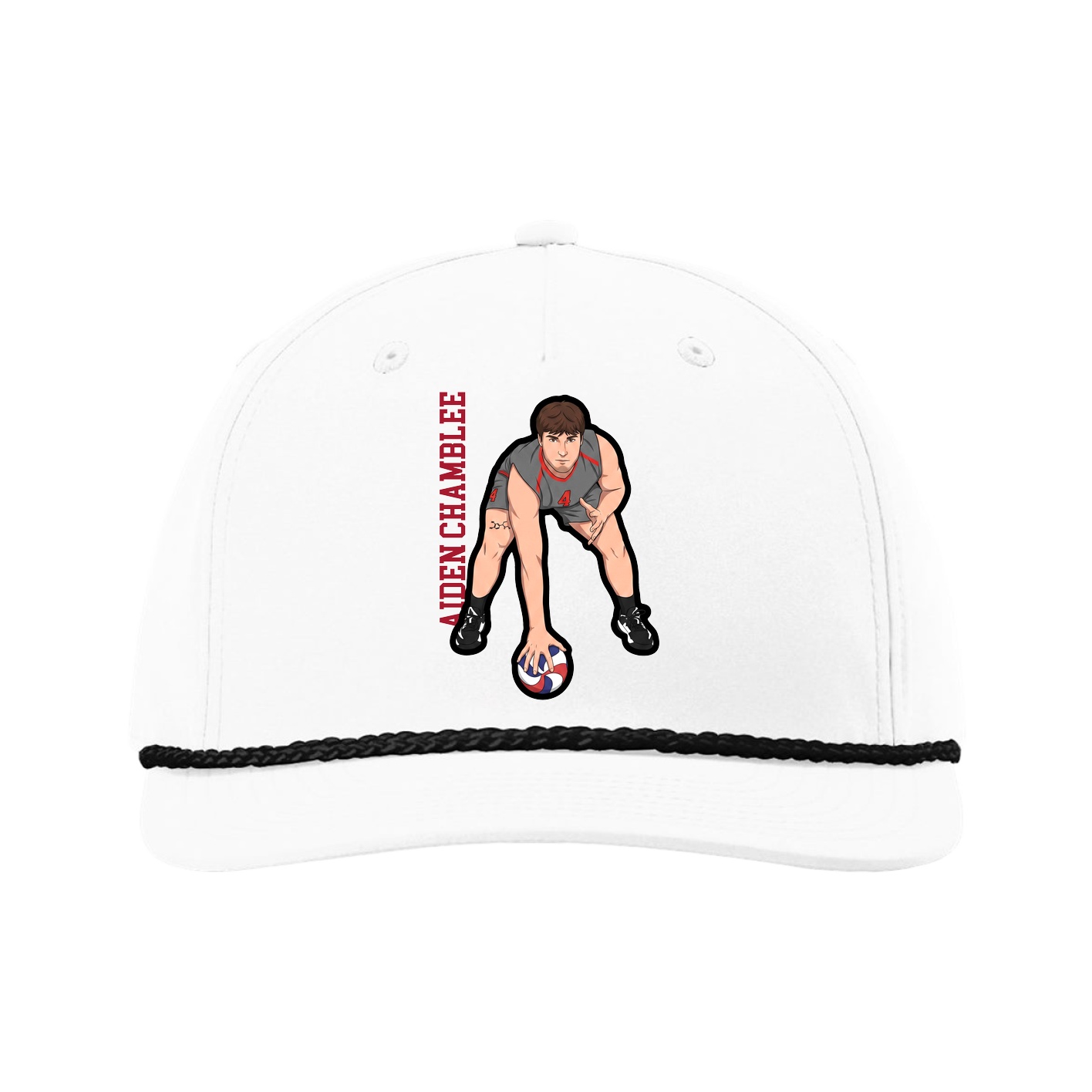 Five-Panel Classic Rope Cap — Name Vertical in White