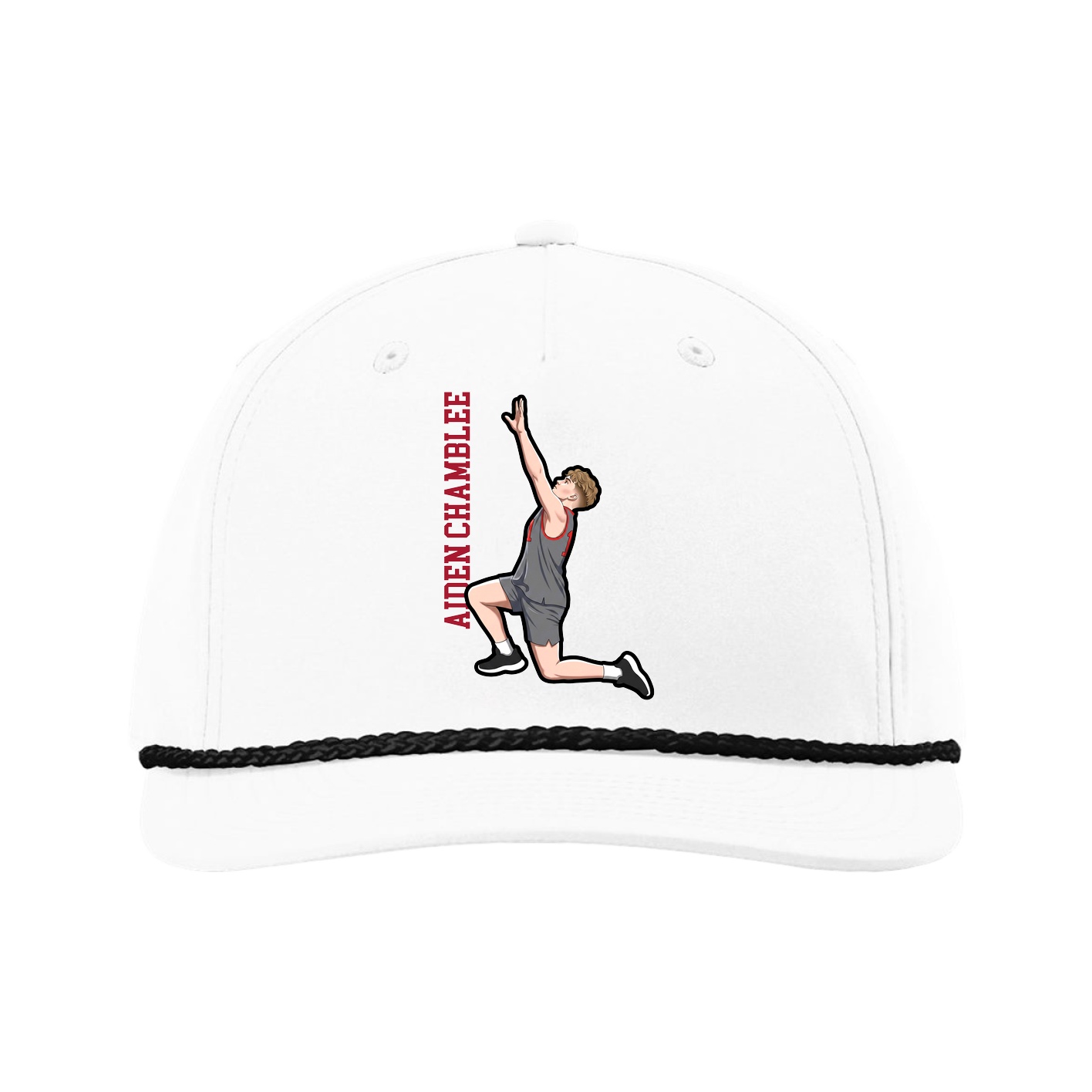 Five-Panel Classic Rope Cap — Name Vertical in White