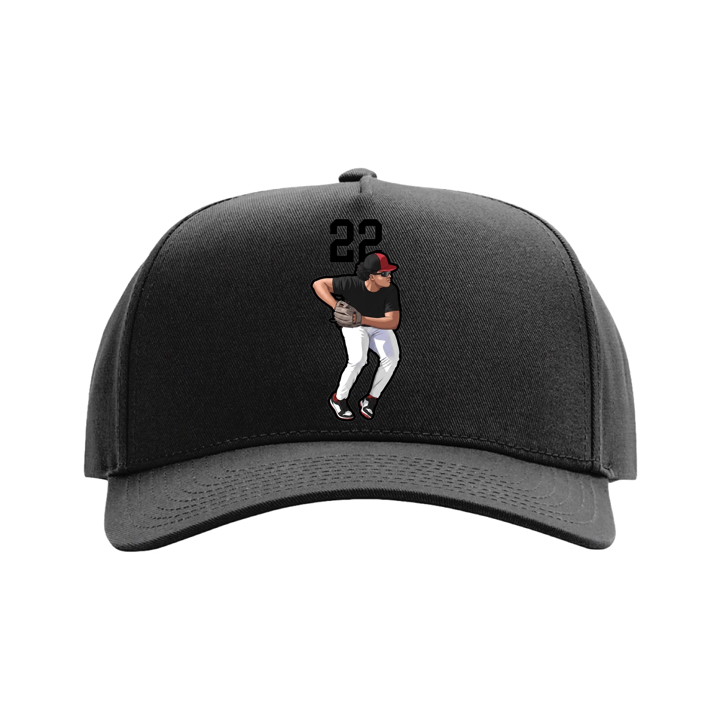 Full Fabric Five-Panel Champ Cap — Number Top in Black