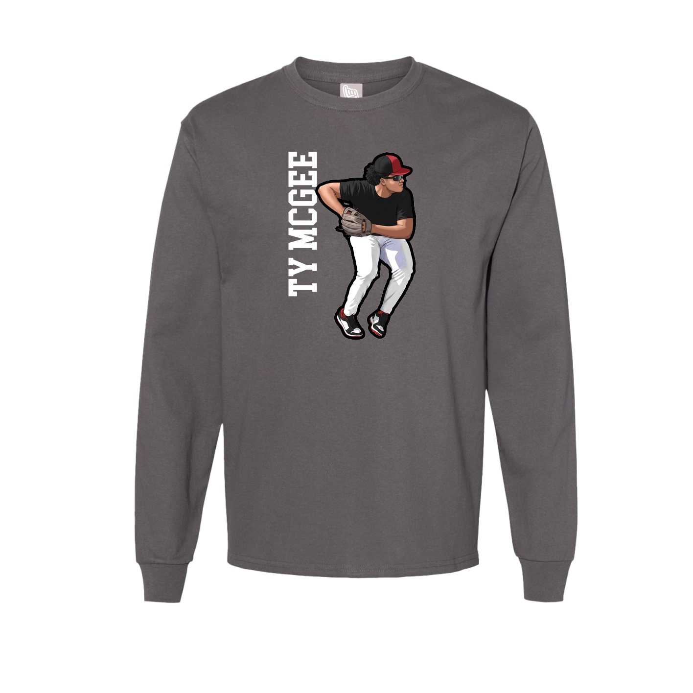 Long Sleeve Tee — Name Vertical in Grey