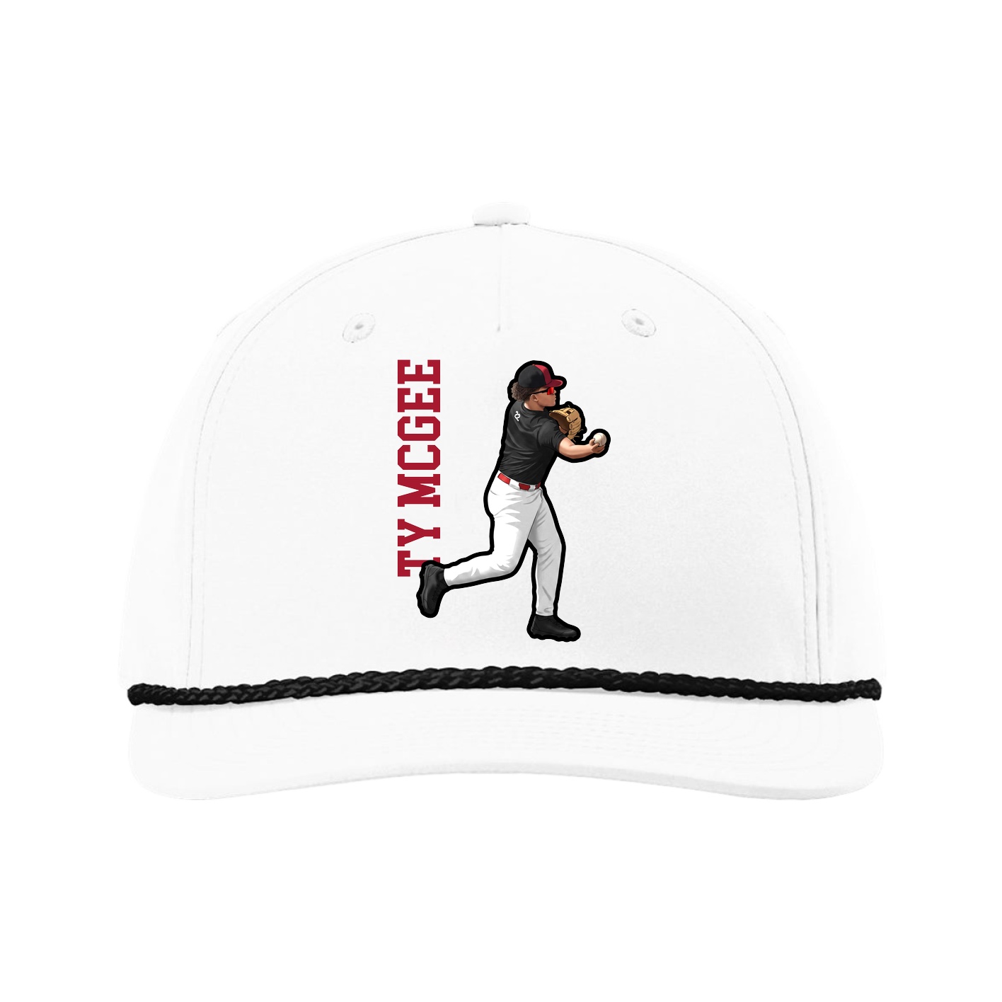 Five-Panel Classic Rope Cap — Name Vertical in White