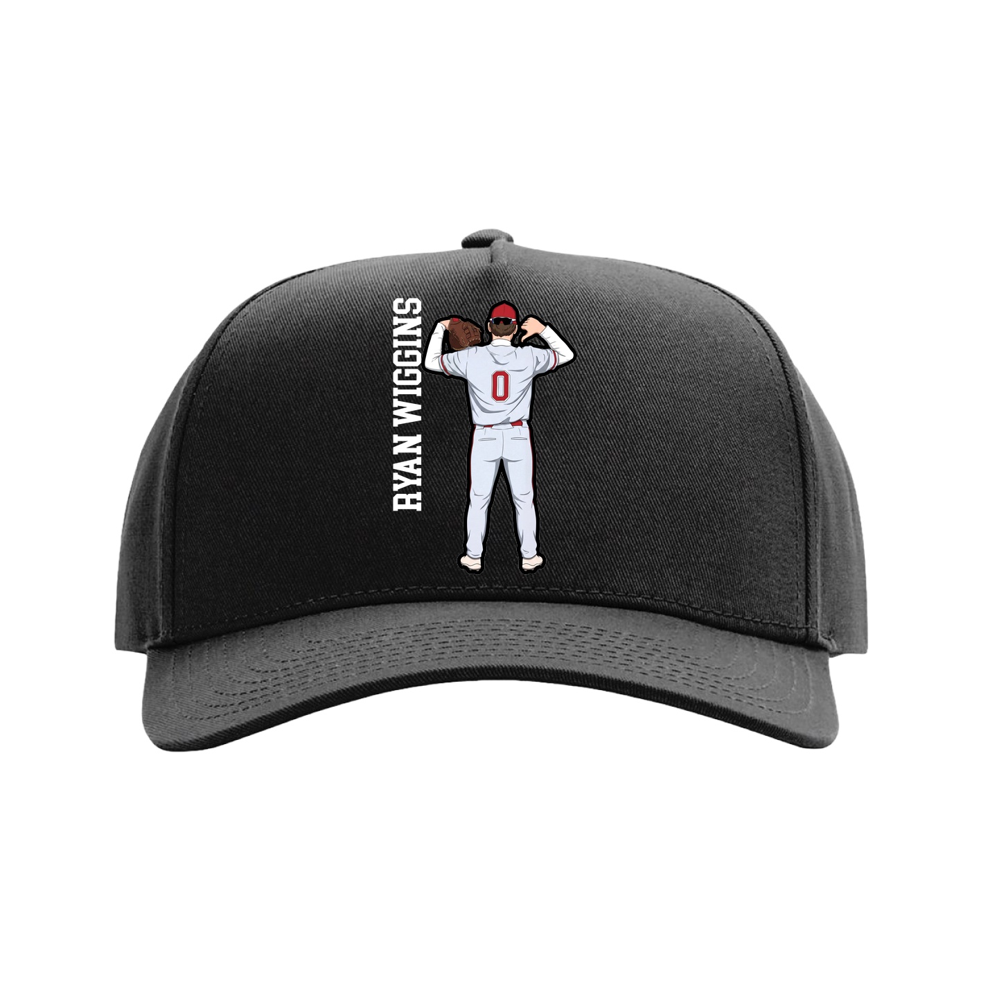 Full Fabric Five-Panel Champ Cap — Name Vertical in Black