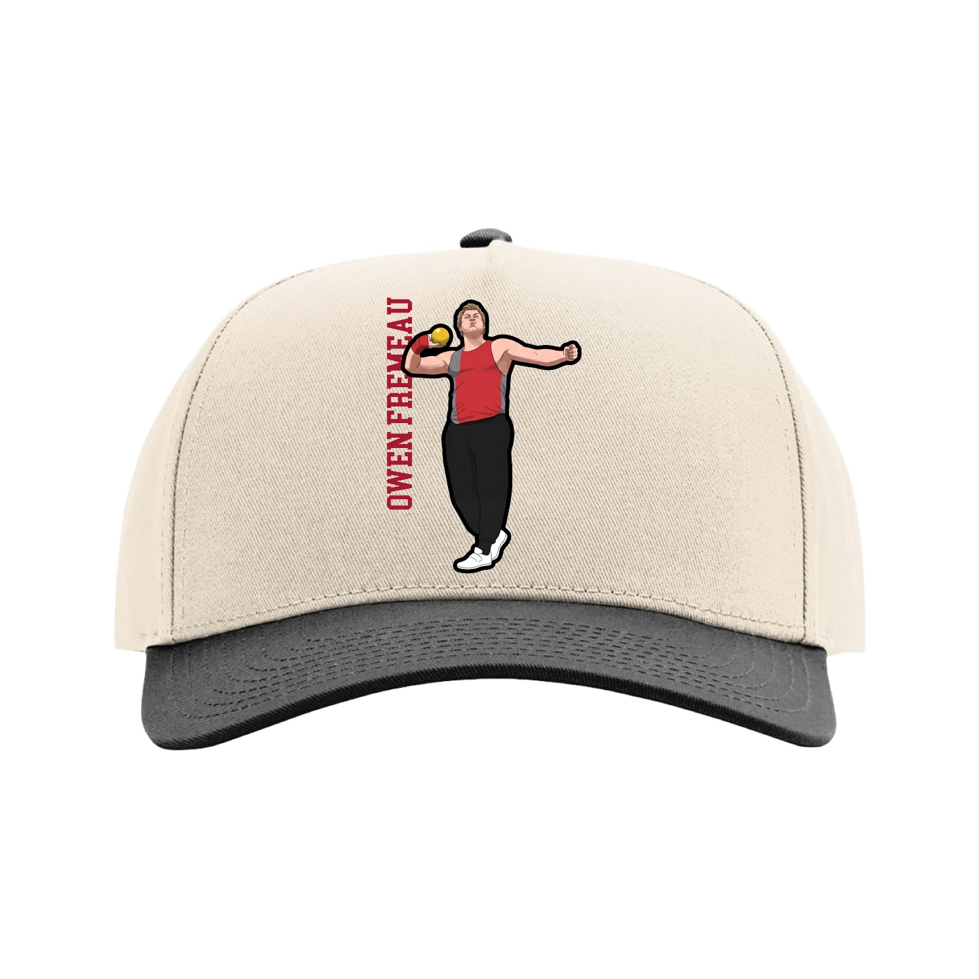 Full Fabric Five-Panel Champ Cap — Name Vertical in Cream/Black