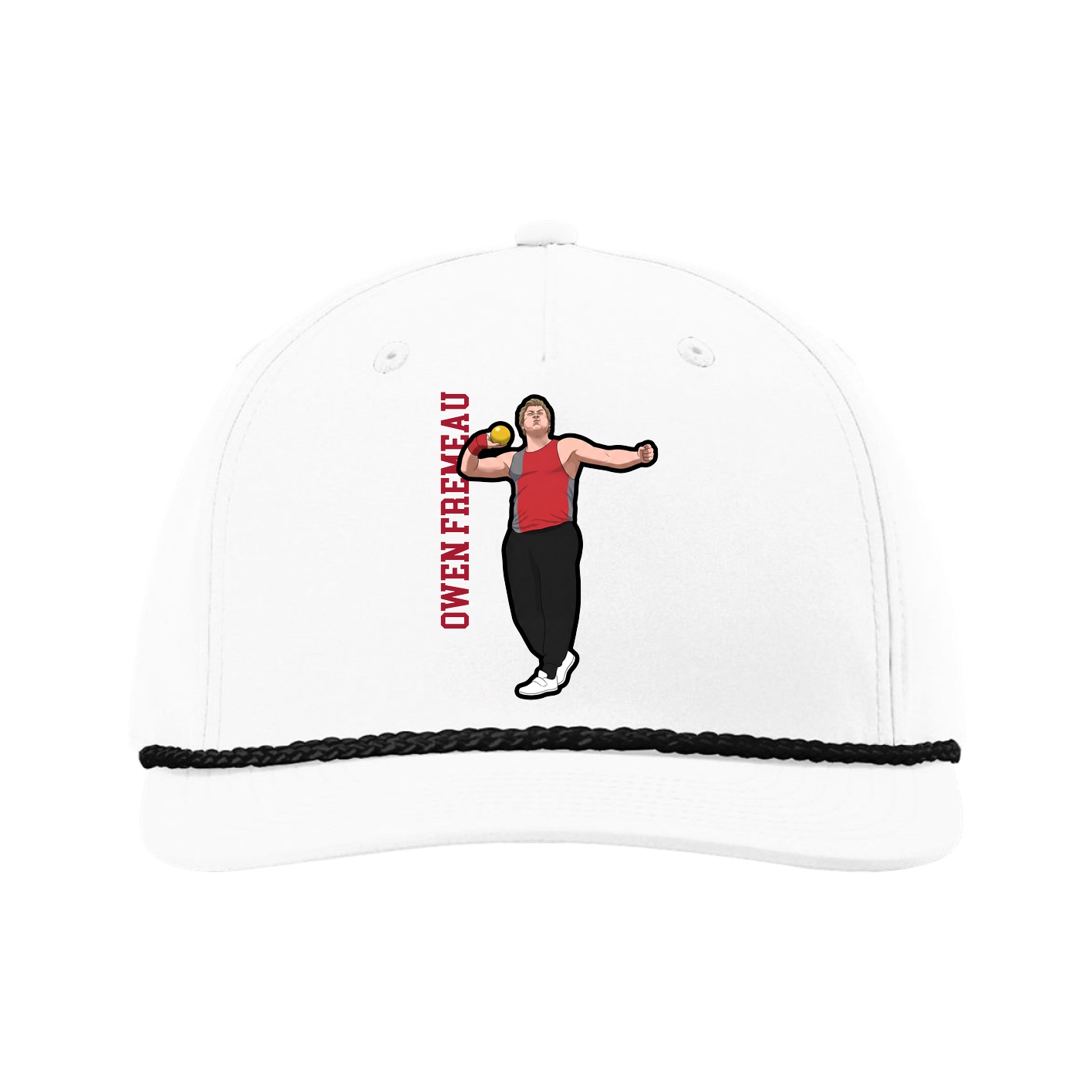 Five-Panel Classic Rope Cap — Name Vertical in White