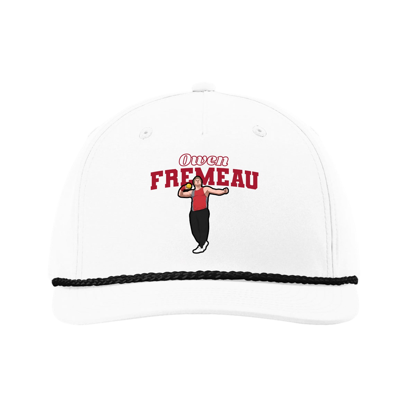 Five-Panel Classic Rope Cap — Name Arch in White