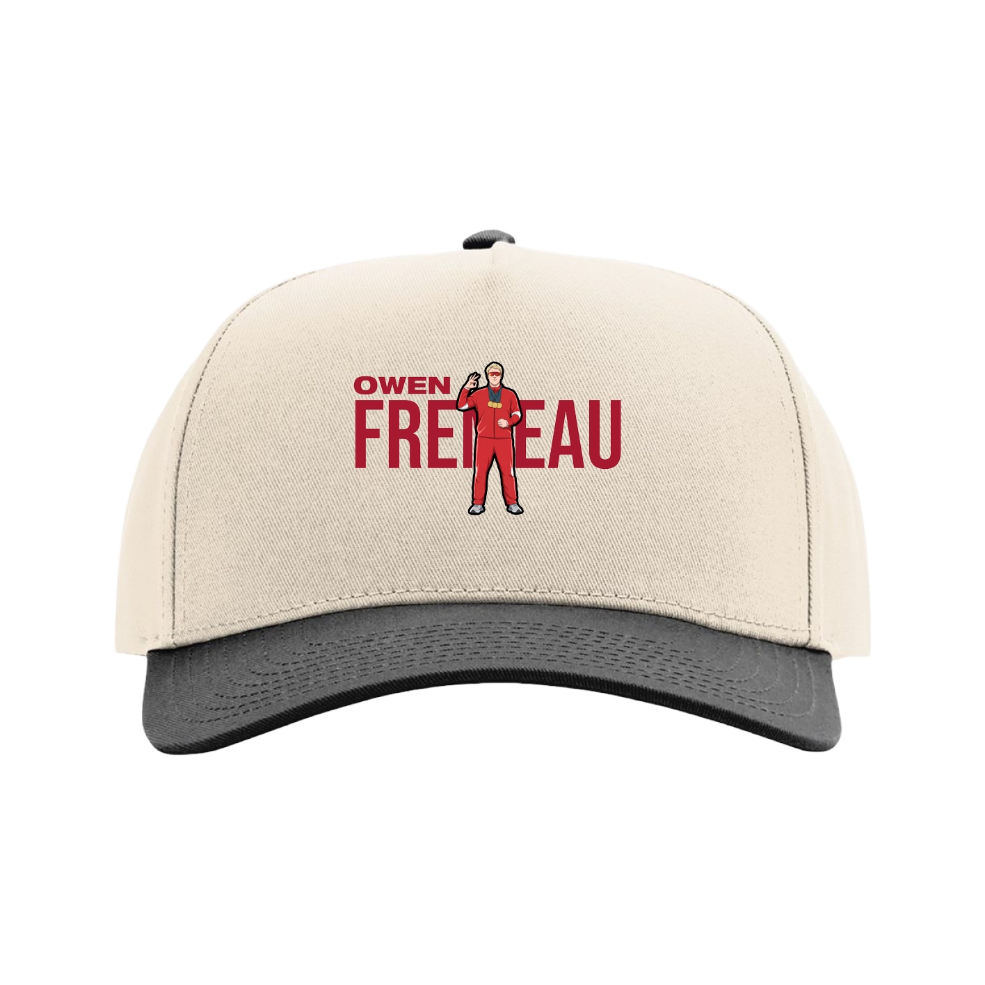 Full Fabric Five-Panel Champ Cap — Player Name in Cream/Black