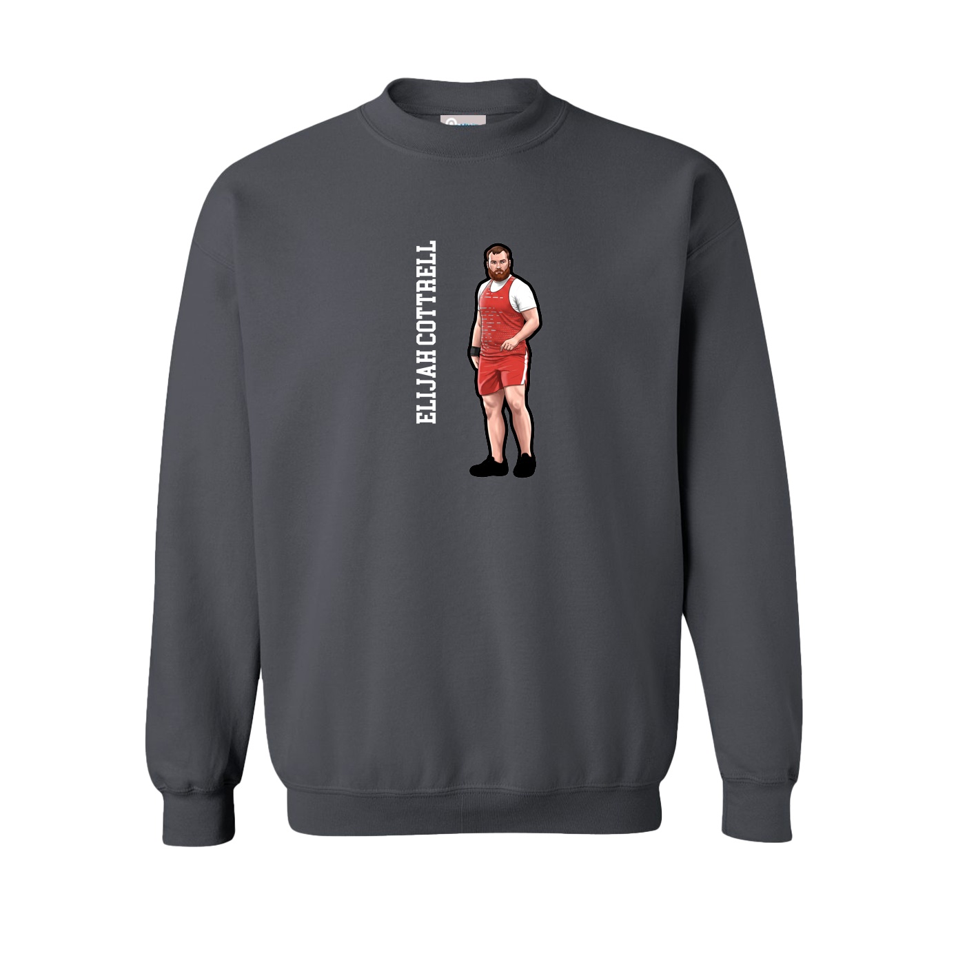 Fleece Crew — Name Vertical in Grey