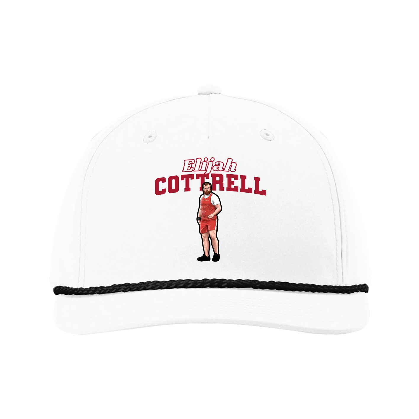 Five-Panel Classic Rope Cap — Name Arch in White