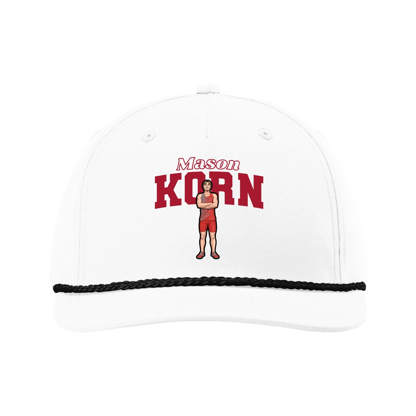 Five-Panel Classic Rope Cap — Name Arch in White