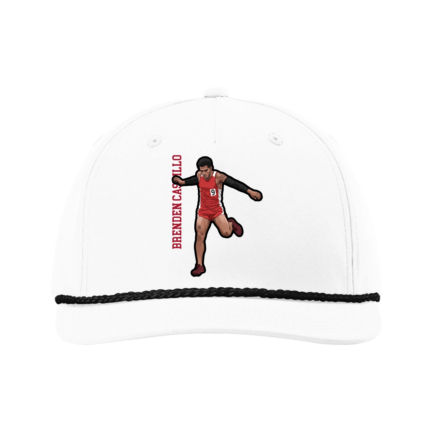 Five-Panel Classic Rope Cap — Name Vertical in White