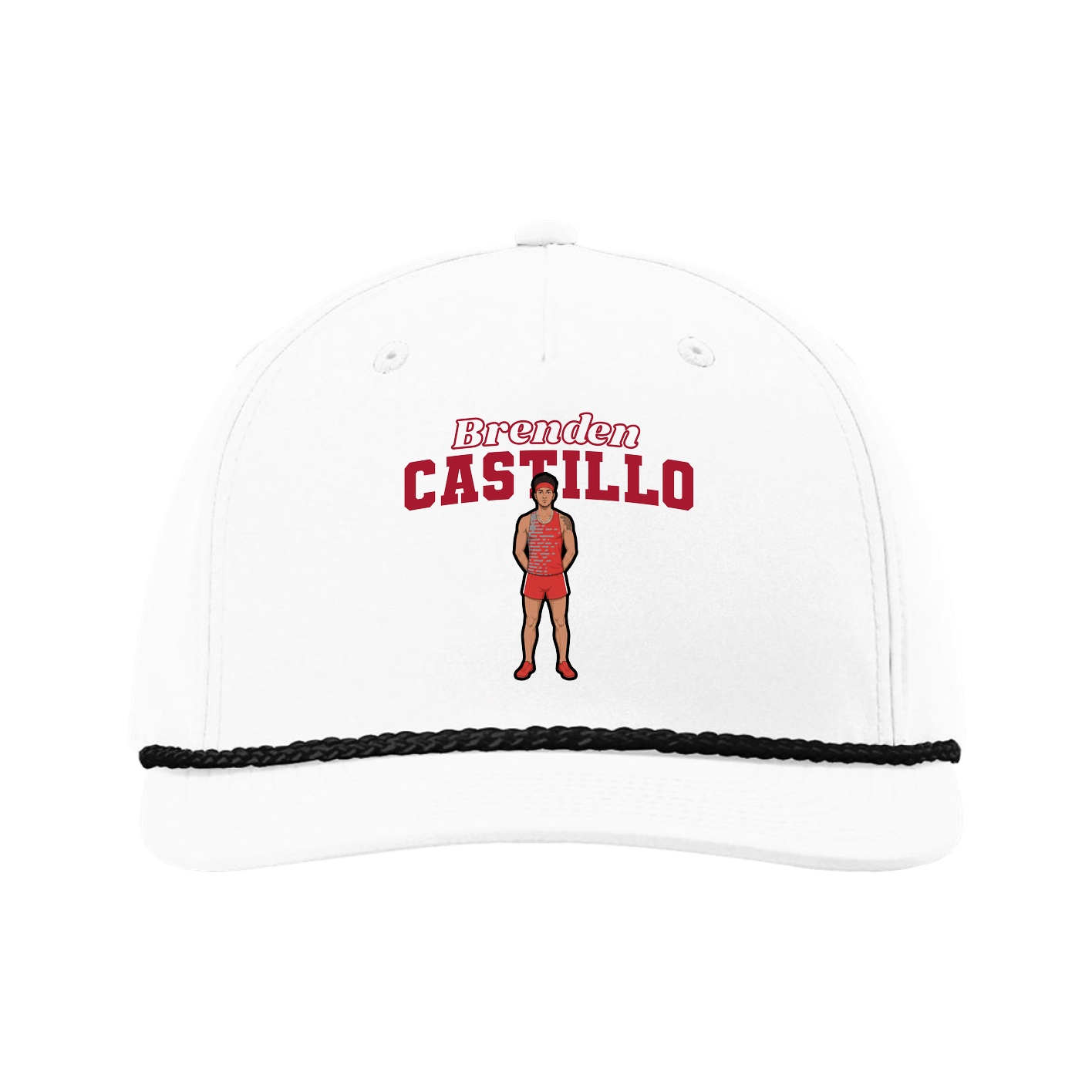 Five-Panel Classic Rope Cap — Name Arch in White