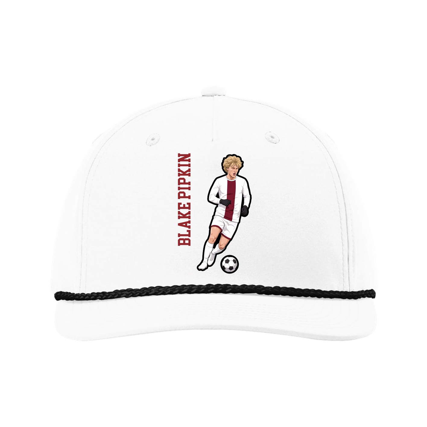 Five-Panel Classic Rope Cap — Name Vertical in White